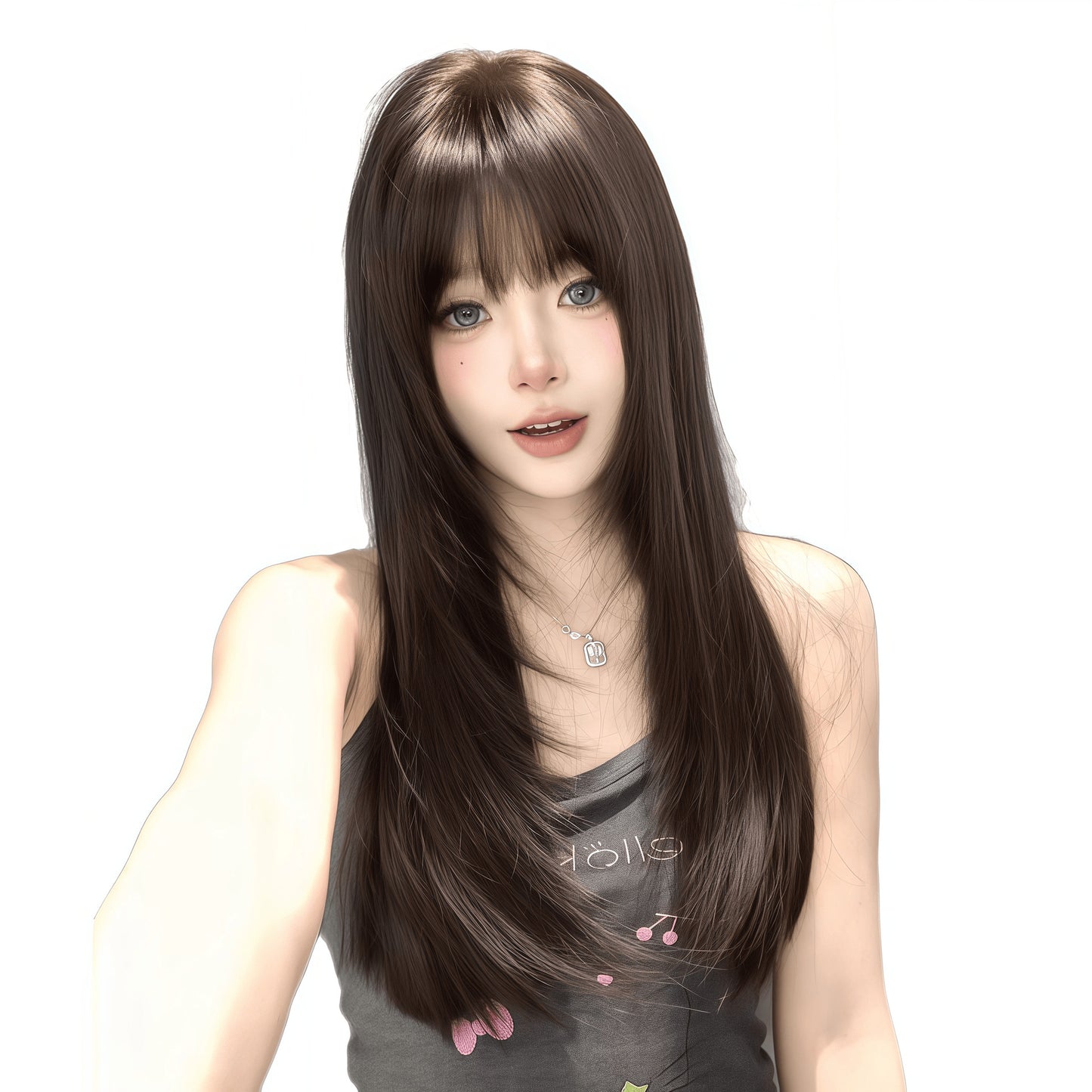 Increase Volume Fluffy High Skull Top Summer Light Black Long Wig