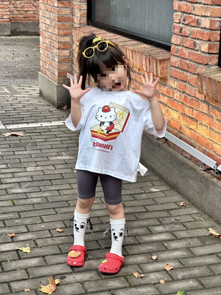 Cartoon Print Short Sleeve Loose Versatile Children's T-shirt