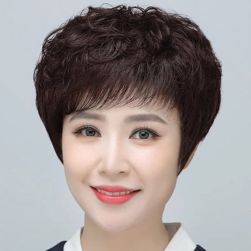 Cool Large Volume Real Mother Sheath Wig Short Curly Hair