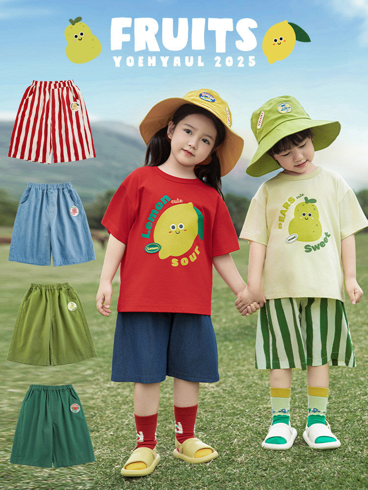 Children's Cartoon Fruit Embroidery Shorts Summer Western Style Cute Children's Pants
