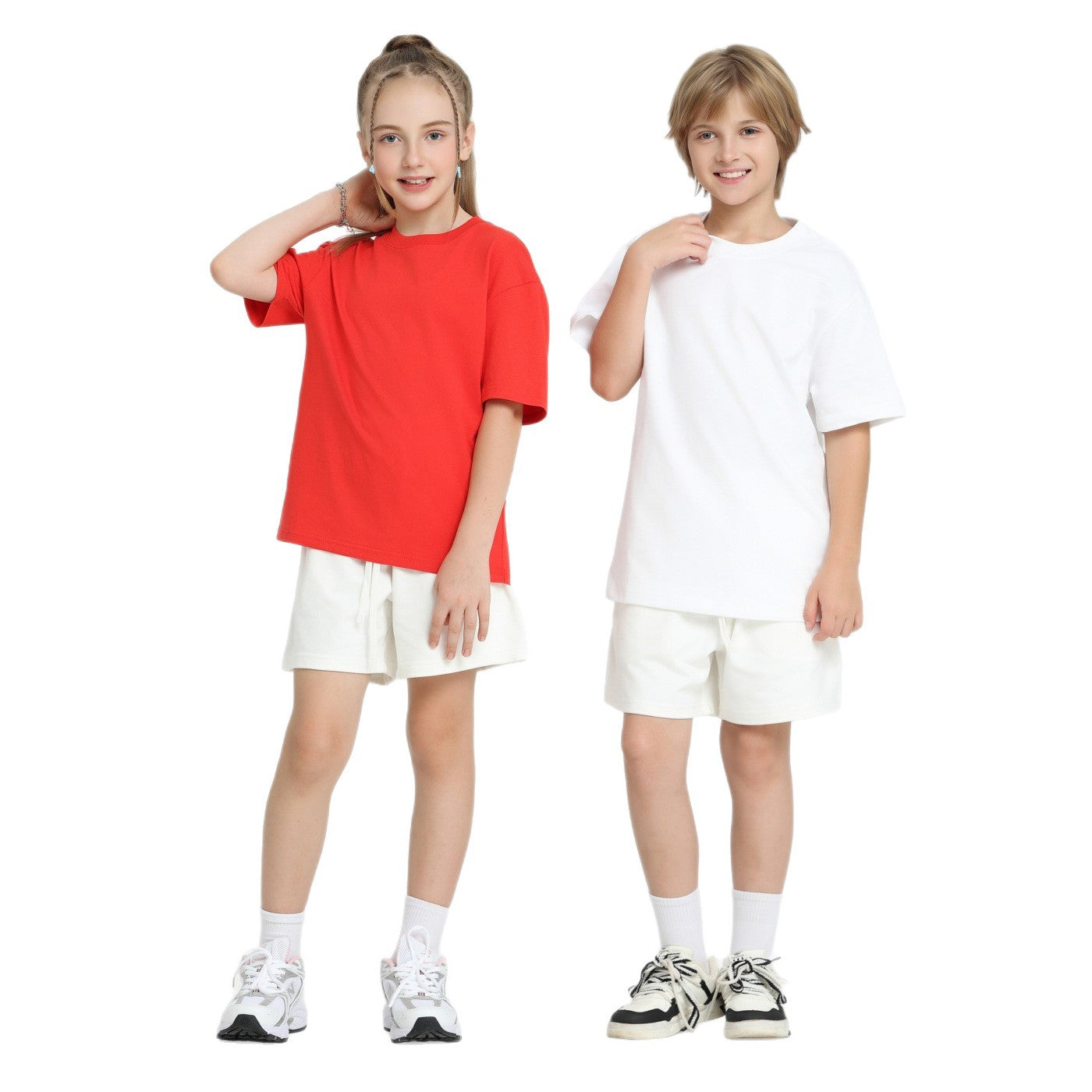 Children's Green Couple Cotton Wide American Short Sleeved Business Attire Children's T-shirt