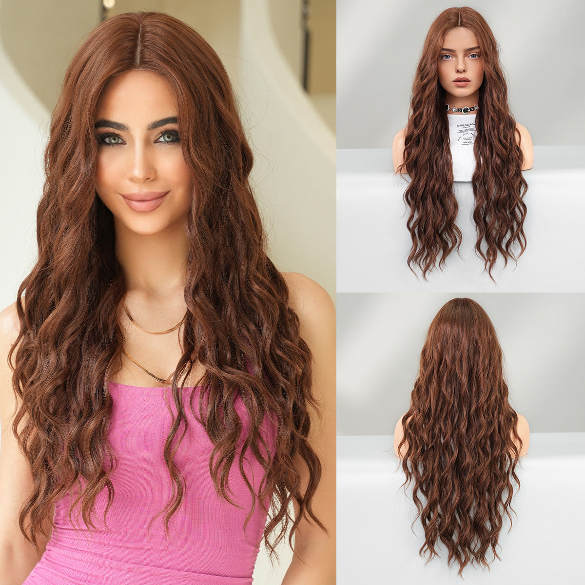 Brown Small Lace Female Forehead Hand Crocheting Natural Curly Hair Wig Long Curls
