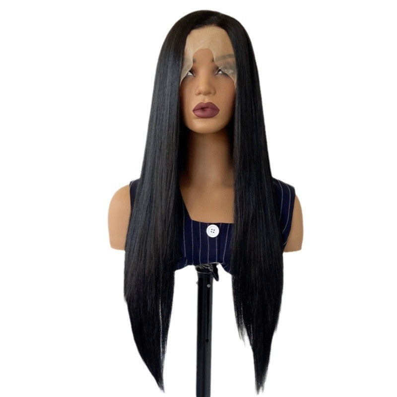 Women's African Style Black Front Lace For Chemical Long Straight Wig