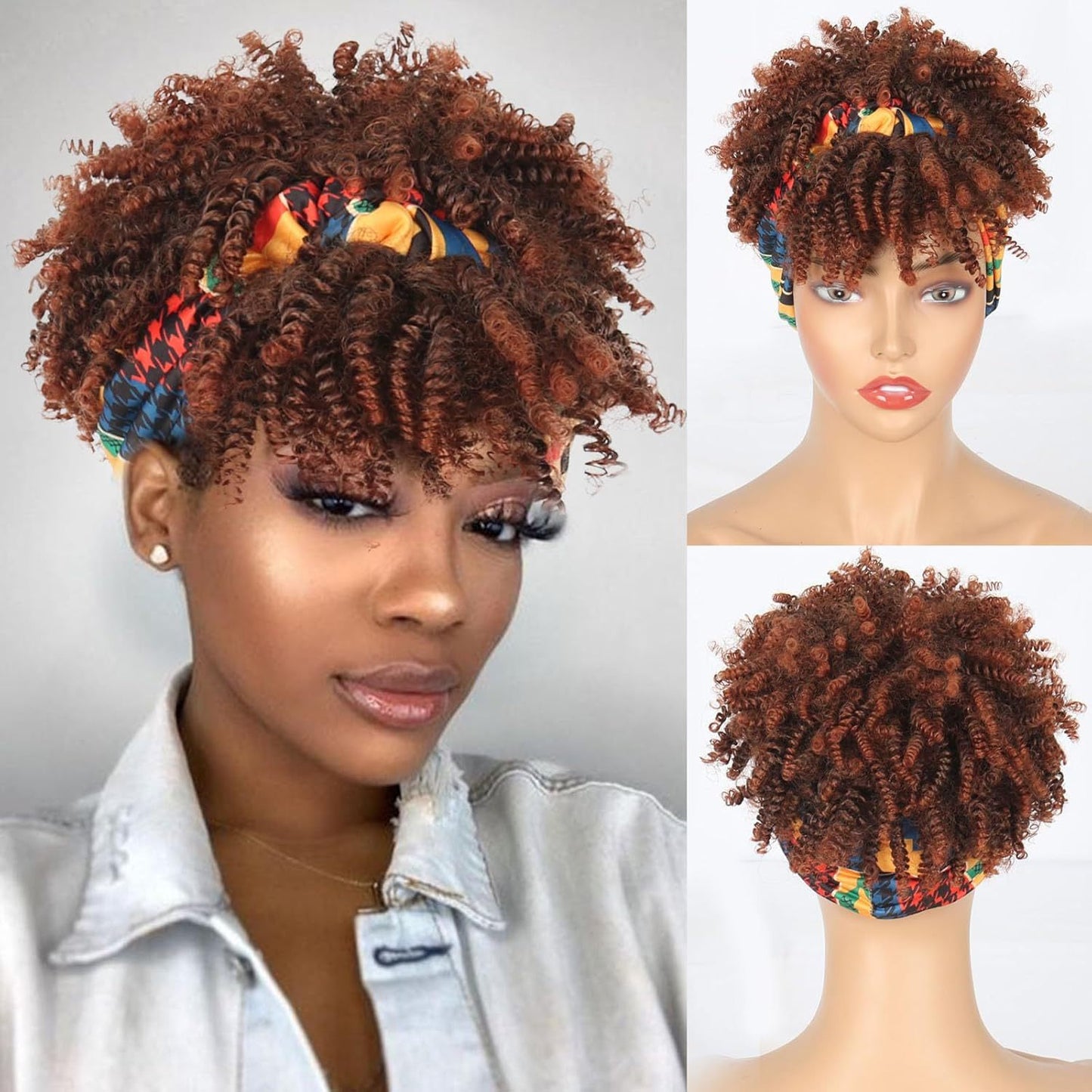 Small Turban Female Headband Bangs Fluffy Wig Short Curly Hair