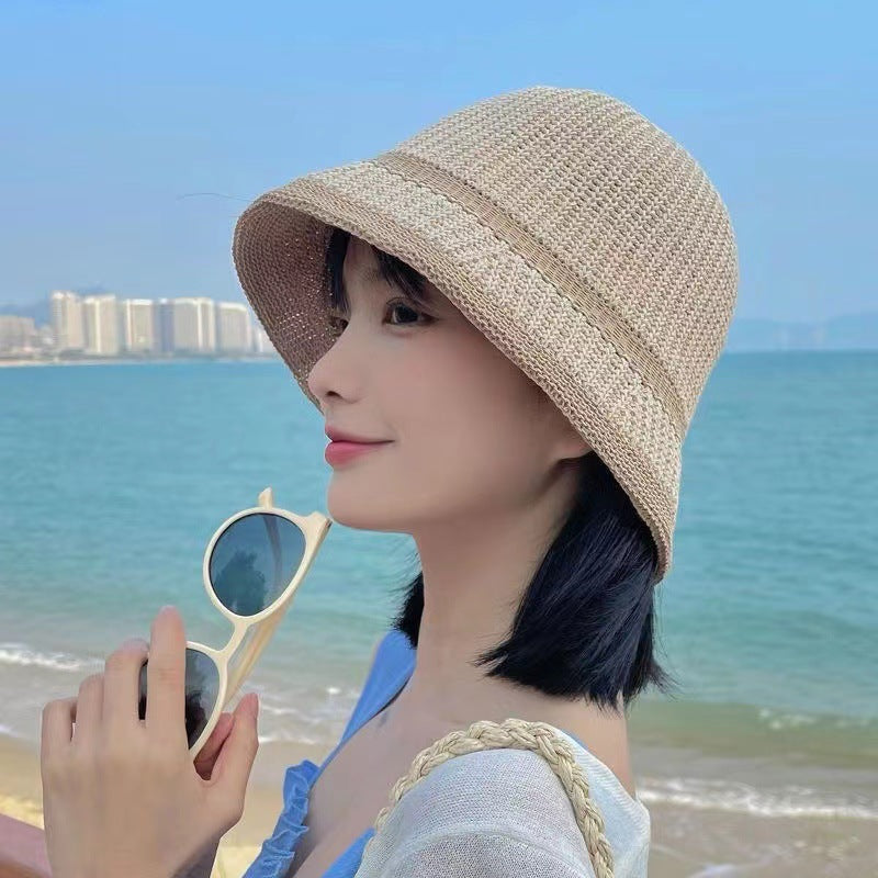 Women's Summer Sun Hat One-piece Super Hollow Show Face Wig Short Straight Hair