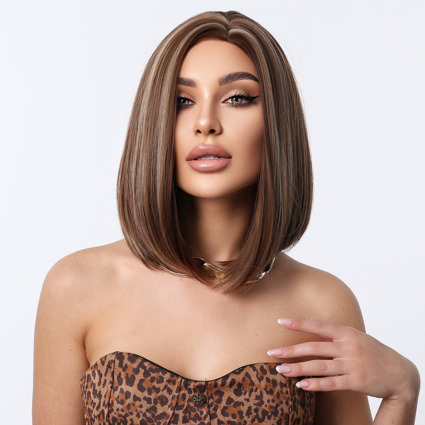 Medium Fashion Wine Red Collarbone Length Wig Short Straight Hair