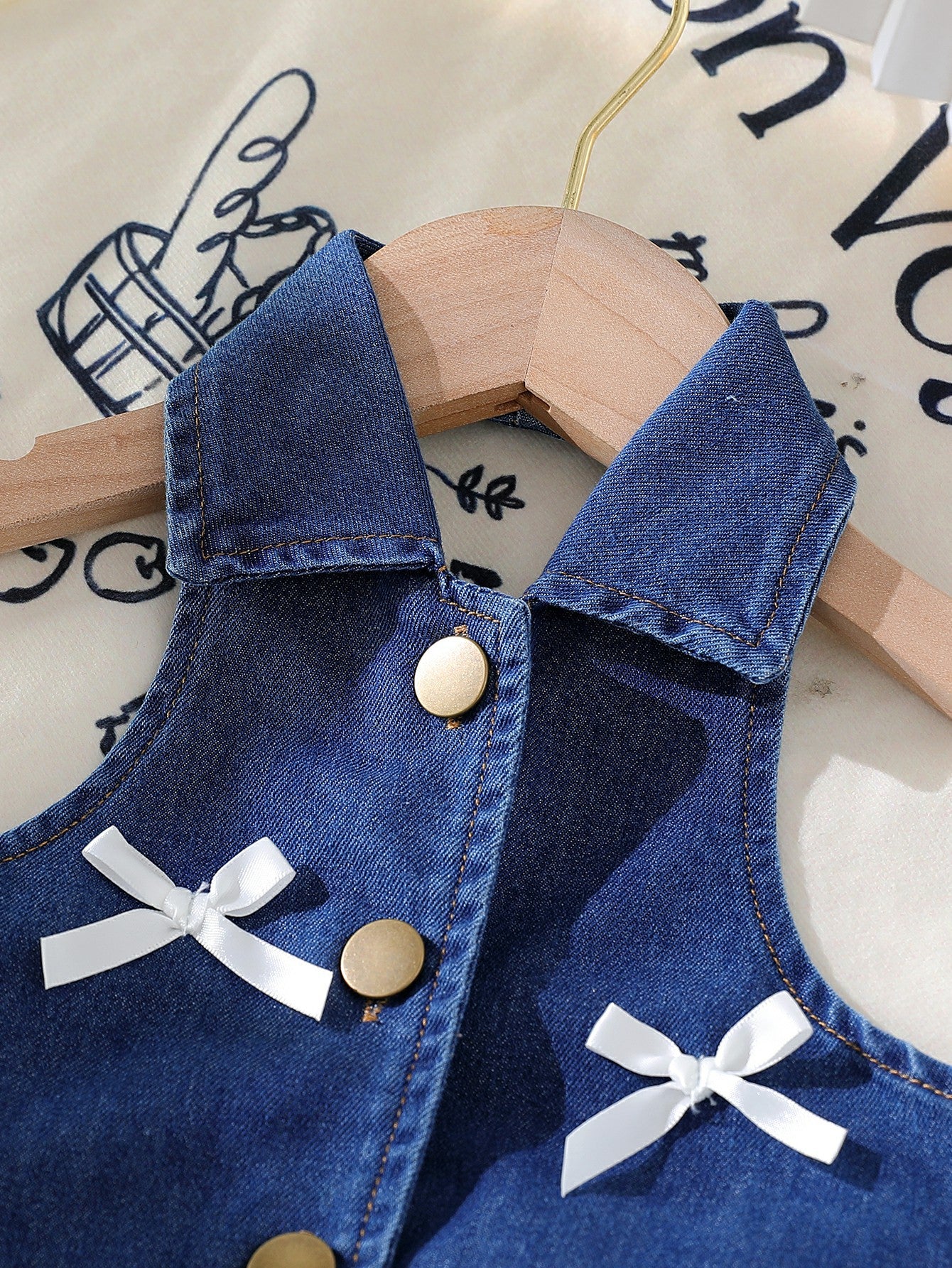 Fashionable Halter Lapel Denim Vest Skirt Children's Suit
