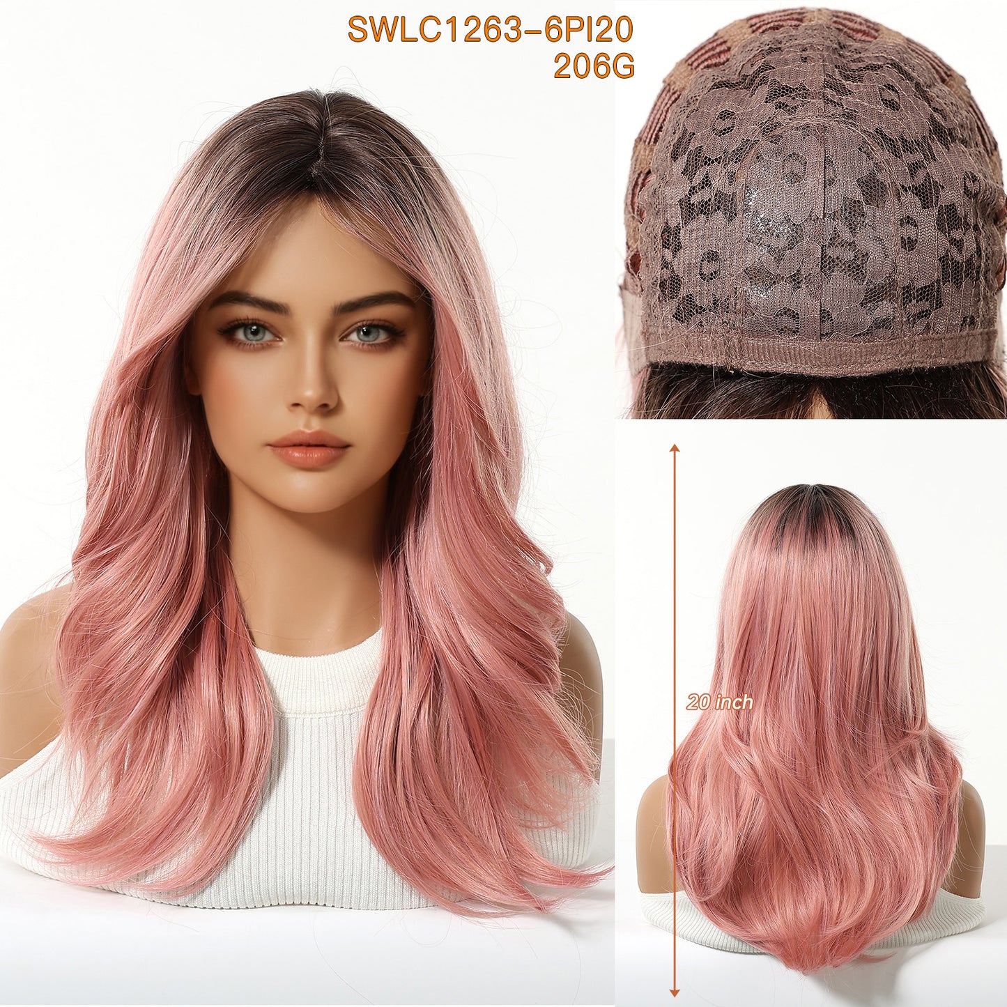 Women's Head Cover Bangs Light Brown Curly Hair Black Multicolor Mechanism Wig Long Curls