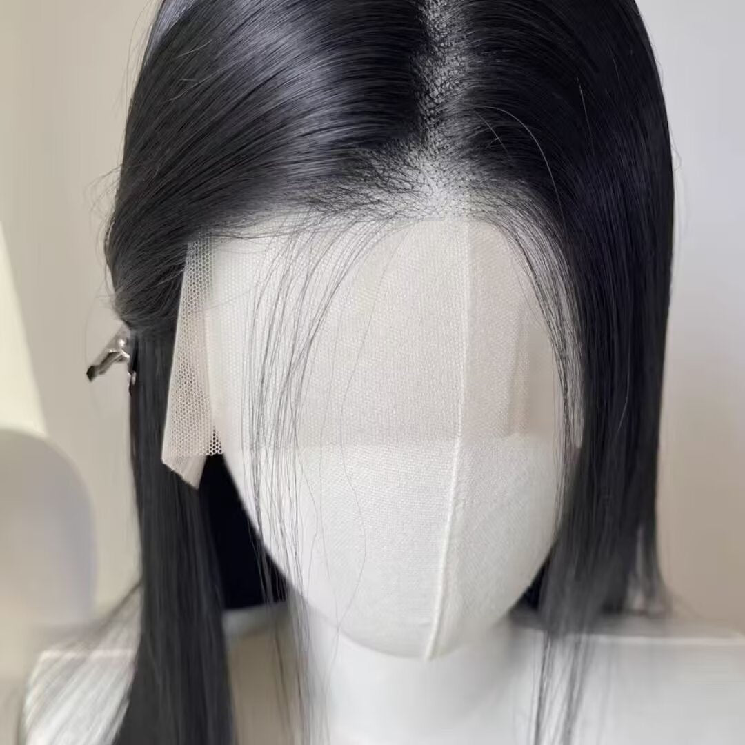Black Head Cover Hair Embryo Hand Long Straight Wig