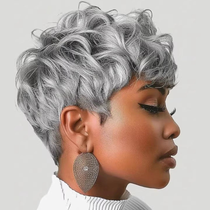 Elegant Women's Gray Fiber Synthetic Wigs Wig Short Curly Hair