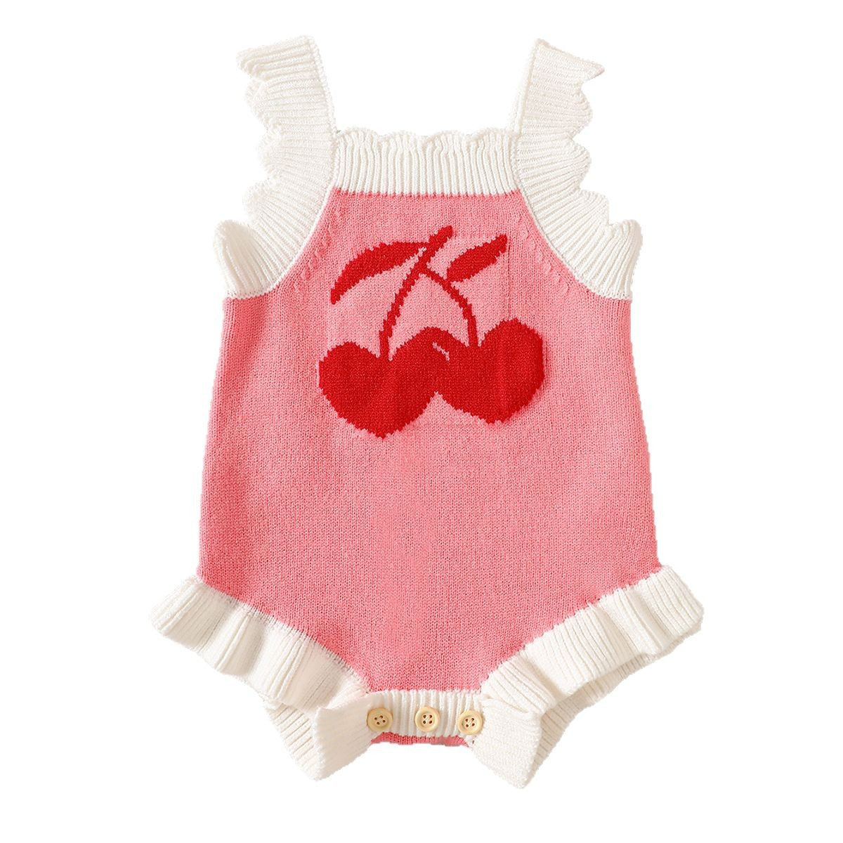 Sling Triangle Rompers Cartoon Strawberry Embroidered Sweater Jumpsuit, Climbing Suit