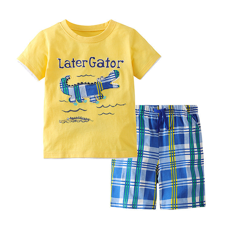 Children's Summer Cotton Cute Wear Flower Fashion Short-sleeved T-shirt Shorts Children's Suit