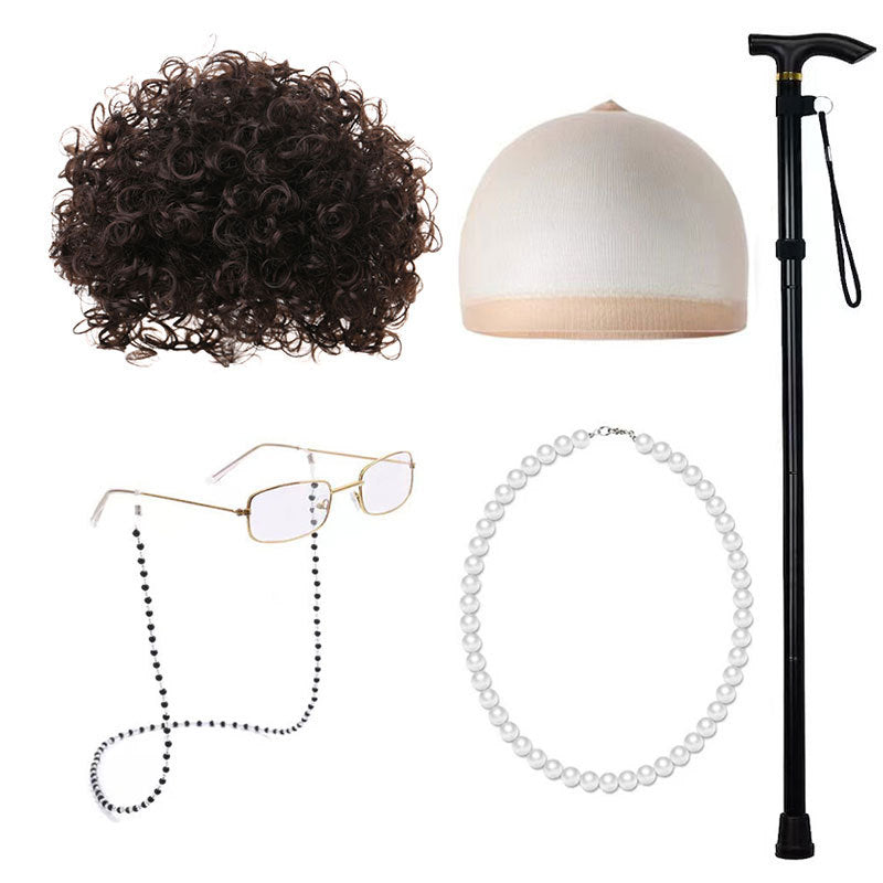 Old Grandma Grandpa Halloween Lady Set Cos Wig