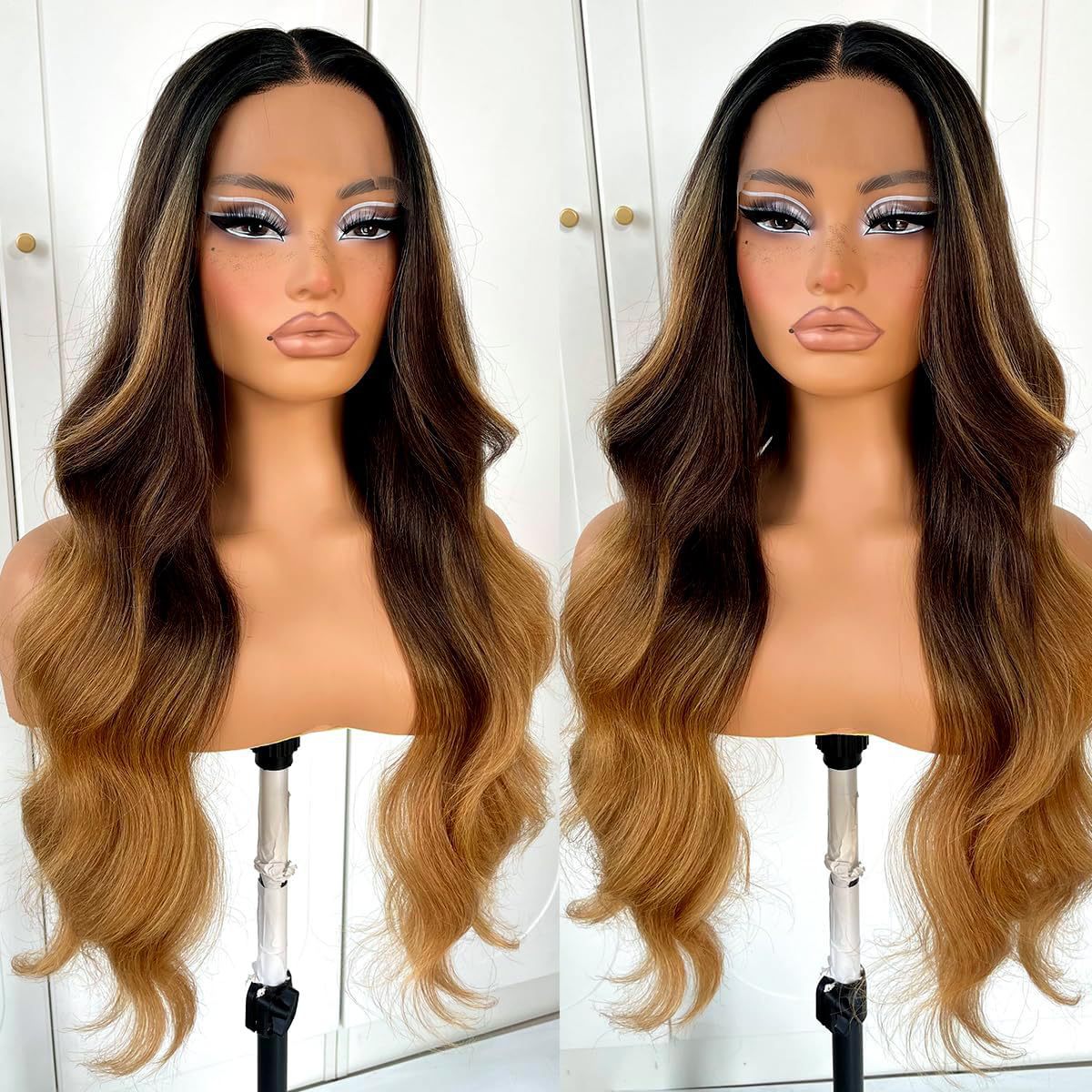 Women's Front Lace Synthetic Wigs Golden Medium Curly Hair Big Wave Wig Long Curls