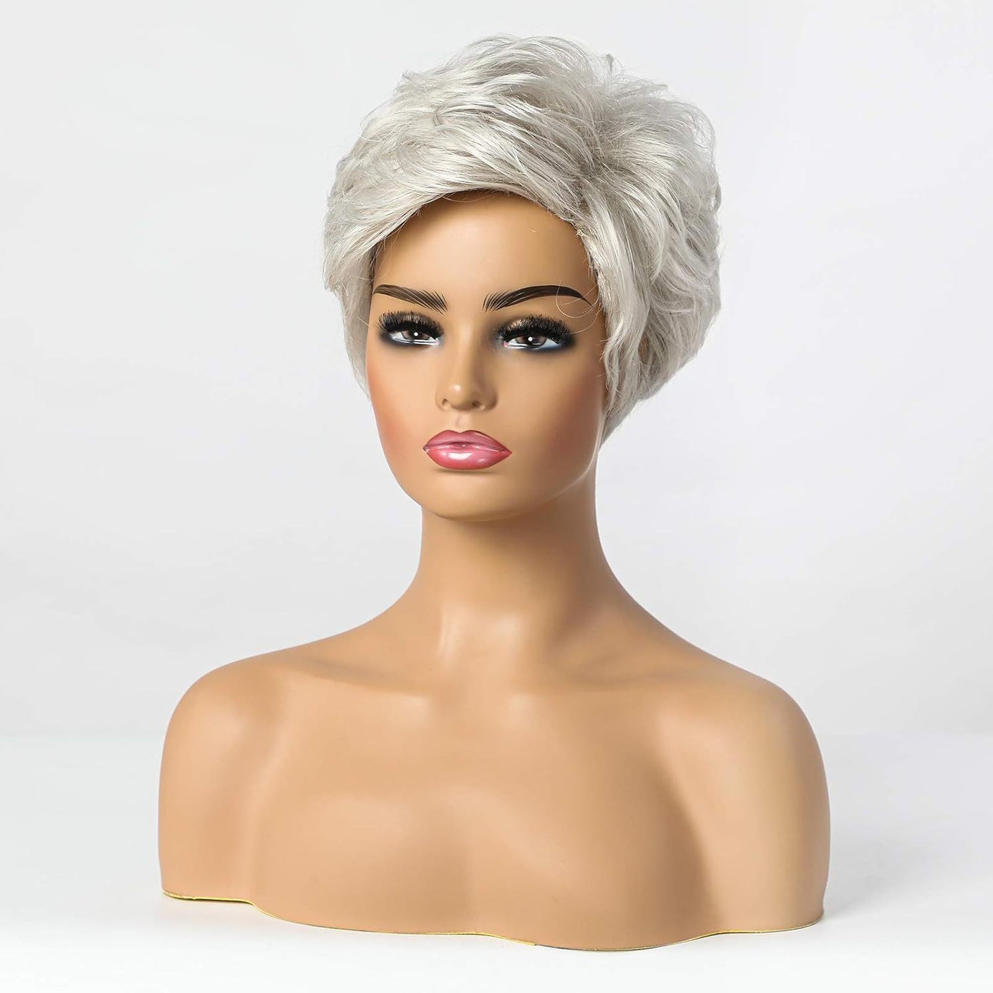 Women's Natural Layered Elf Gray White Partial Fashion Head Wig Short Straight Hair