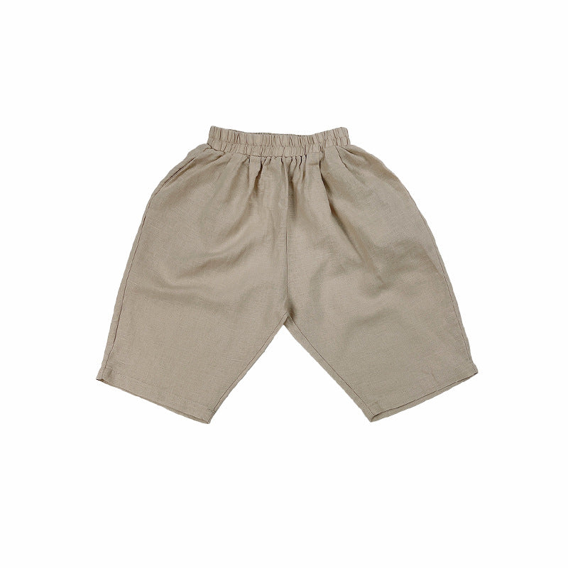 Children's Linen Middle Cropped Summer Korean Style Boys Baggy High Children's Pants