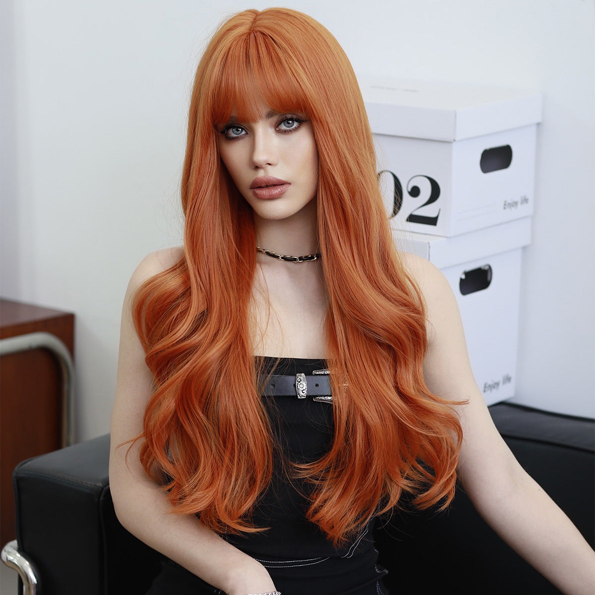 Women's Ginger Color Wavy Curly Hair Air Wig Long Curls