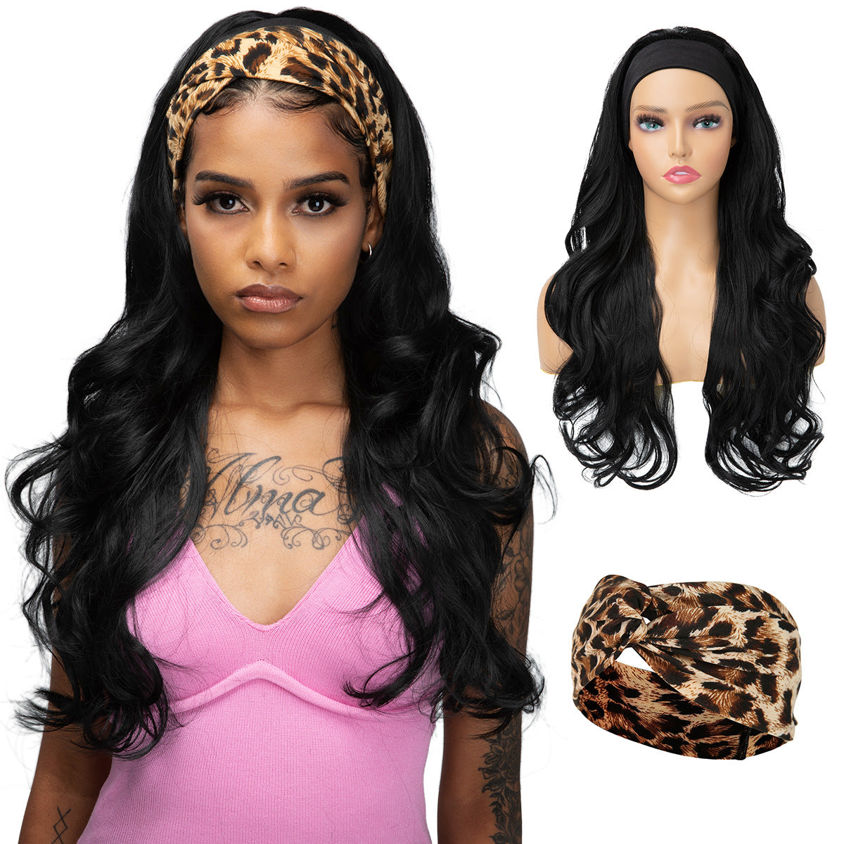 Female Hair Band Turban Big Wave Curly Chemical Fiber Wig Long Curls