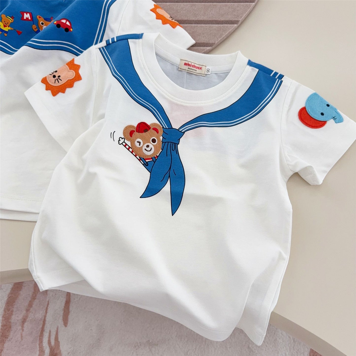 Children's Style Inner Wear Boys Bear Bow Tie Short Sleeve Children's T-shirt