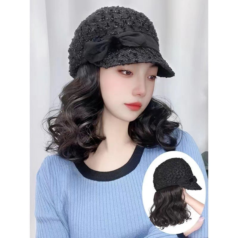 Hat Female Winter Fashion One-piece Peaked Wig Short Curly Hair