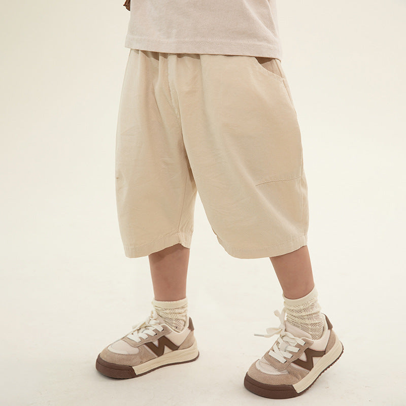 Children's Clothing Boy's Cropped Trousers Summer Korean Solid Color Thin Children's Pants