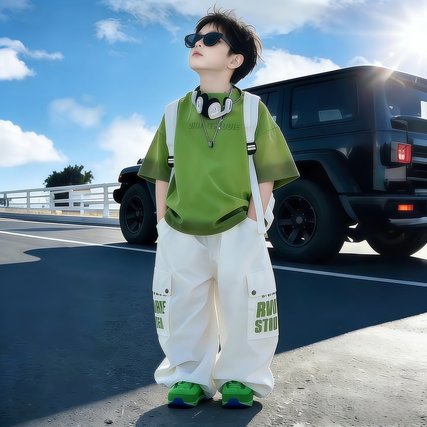 Children's Boys Summer Short-sleeved Trousers Two-piece Older Western Style Children's Suit