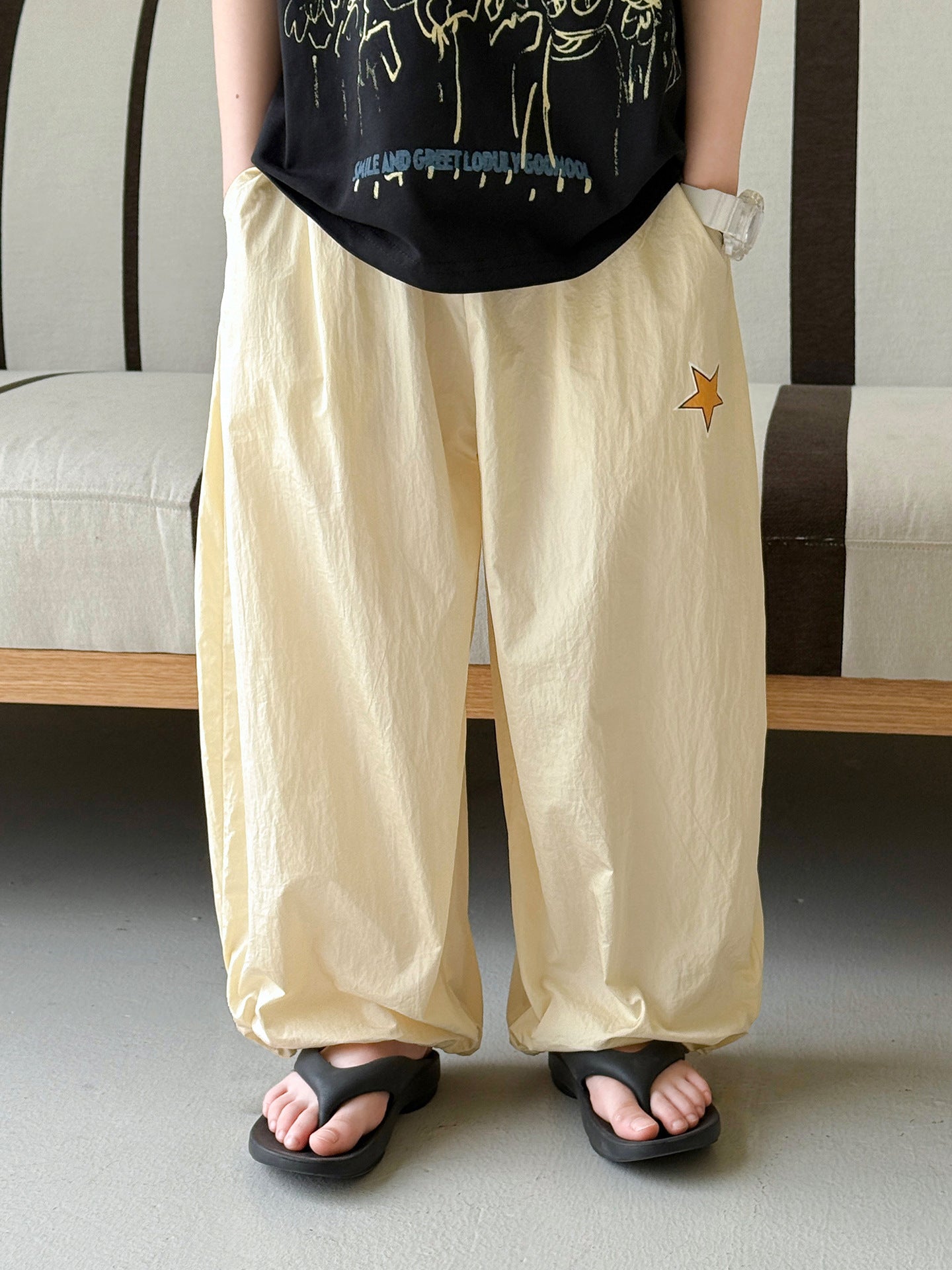 Children's Boys Summer Clothes Korean Labeling Design Drawstring Lightweight Breathable Anti Children's Pants