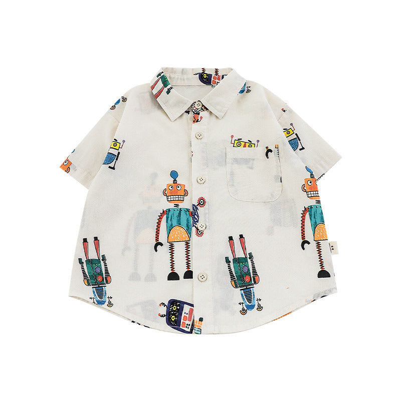 Children's Thin Loose T-shirt Lapel Shorts Robot Series Children's Shirt