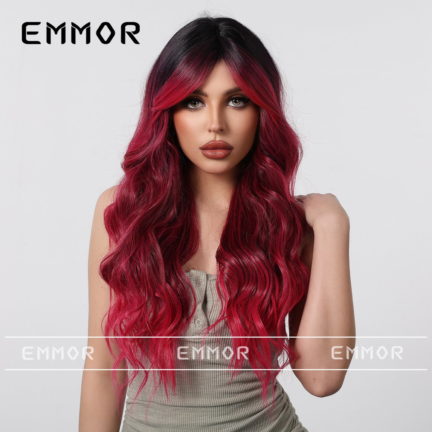 Red Gradient Bangs Big Wave Curly Wig Long Curls