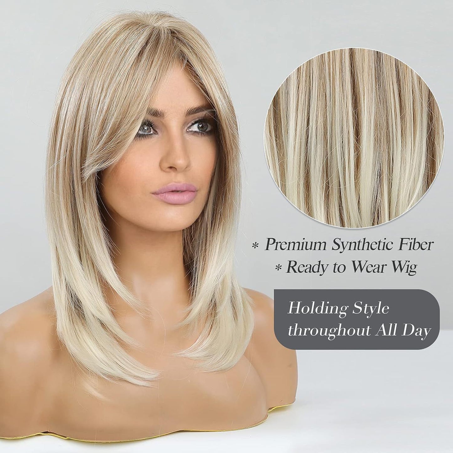 Women's Fashion Hair Golden Medium Chemical Fiber Mechanism Long Straight Wig