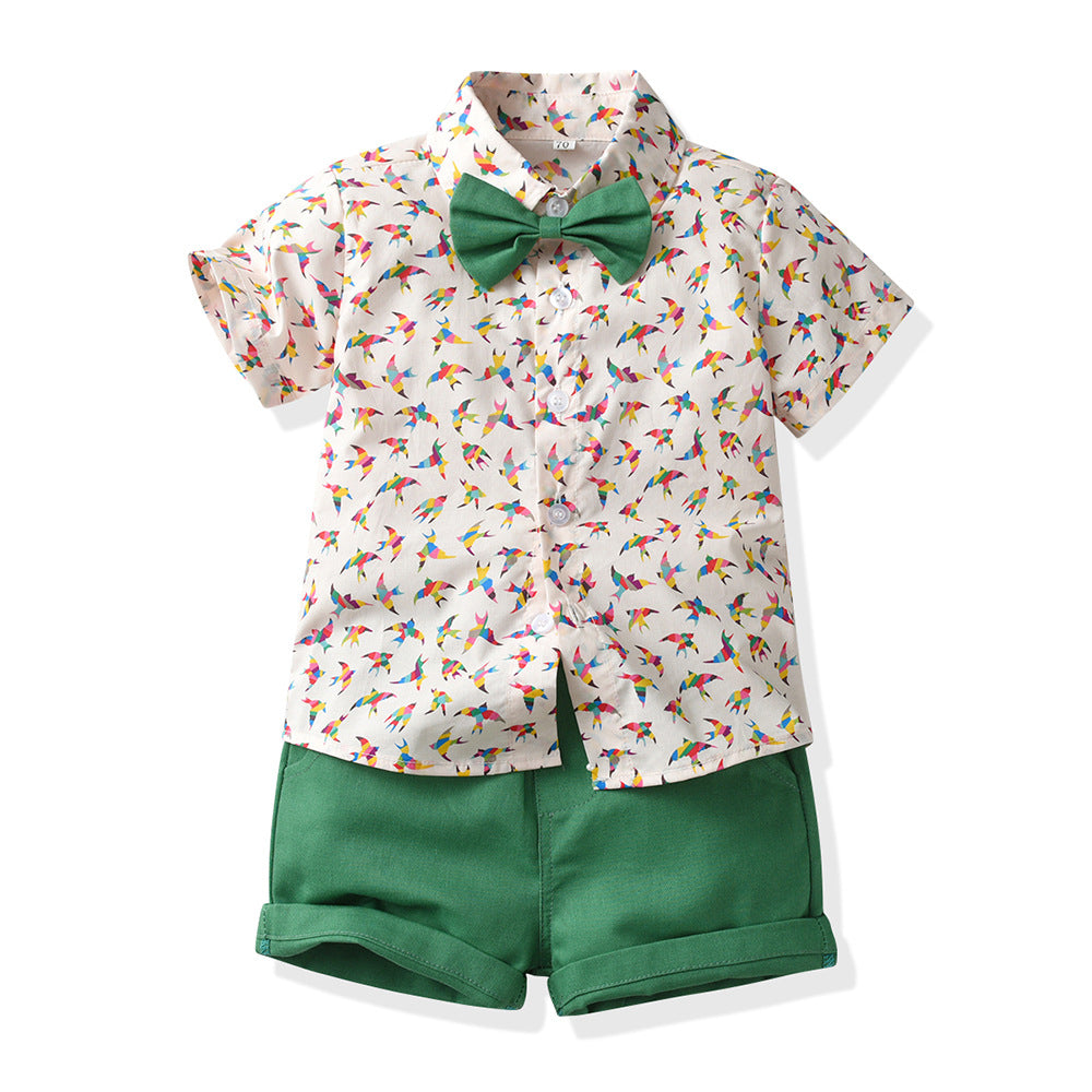 Children's Summer Clothing Short-sleeved Cotton Shirt Suspender Pants One Year Old Children's Suit