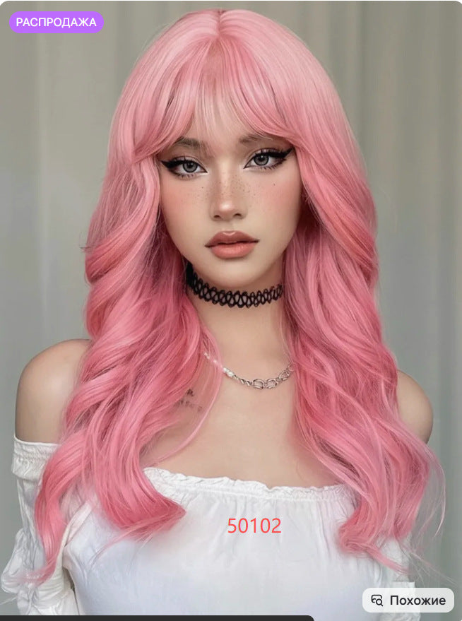 Women's Fashion Gray White Mixed Color Short Curly Hair Side Bangs Long Straight Wig
