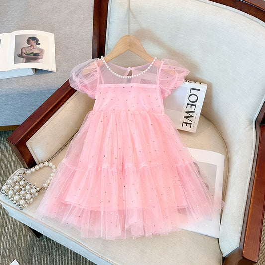 Children's Summer Western Style Bubble Sleeve Puff Gauze Skirt Children's Dress