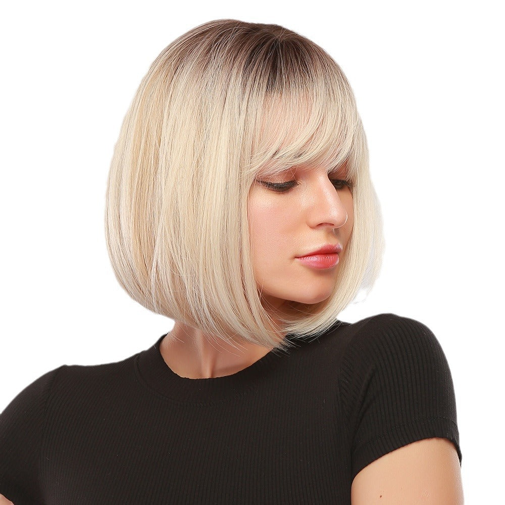 Women's Straight Bangs Gradually Varied Pink Short Wig Long Curls