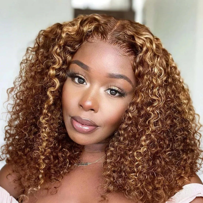 Lace Highlight Water Wave Curly Bob Real Hair Wig