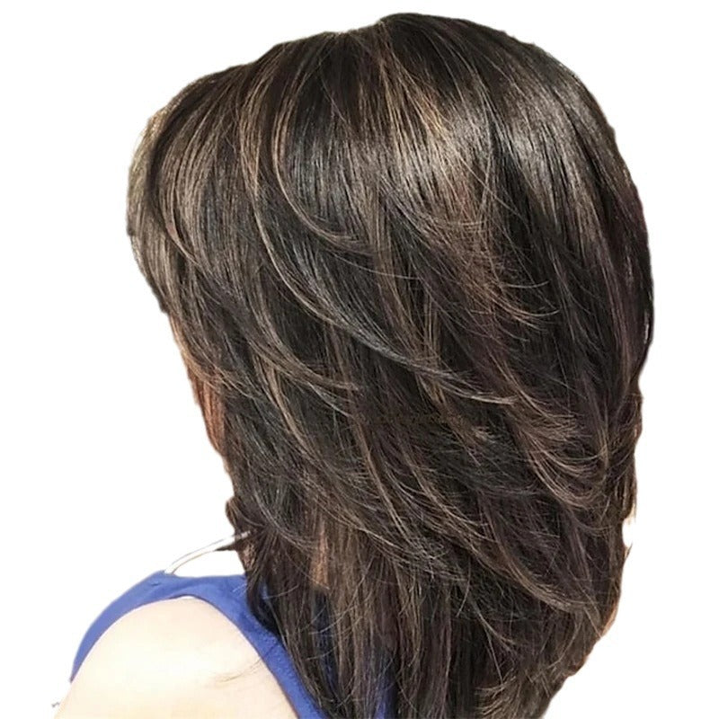 Side Bangs Medium Length Fiber Chemical Wig Short Curly Hair