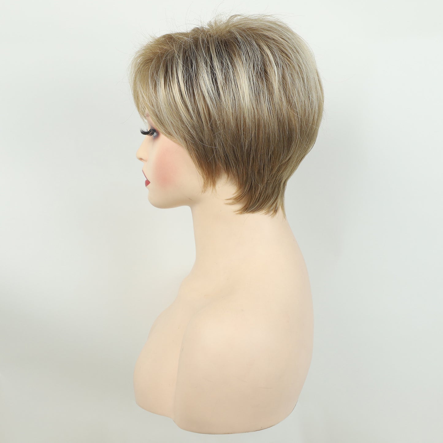 Women's Fashionable Golden Side Bangs Straight Head Wig Short Curly Hair