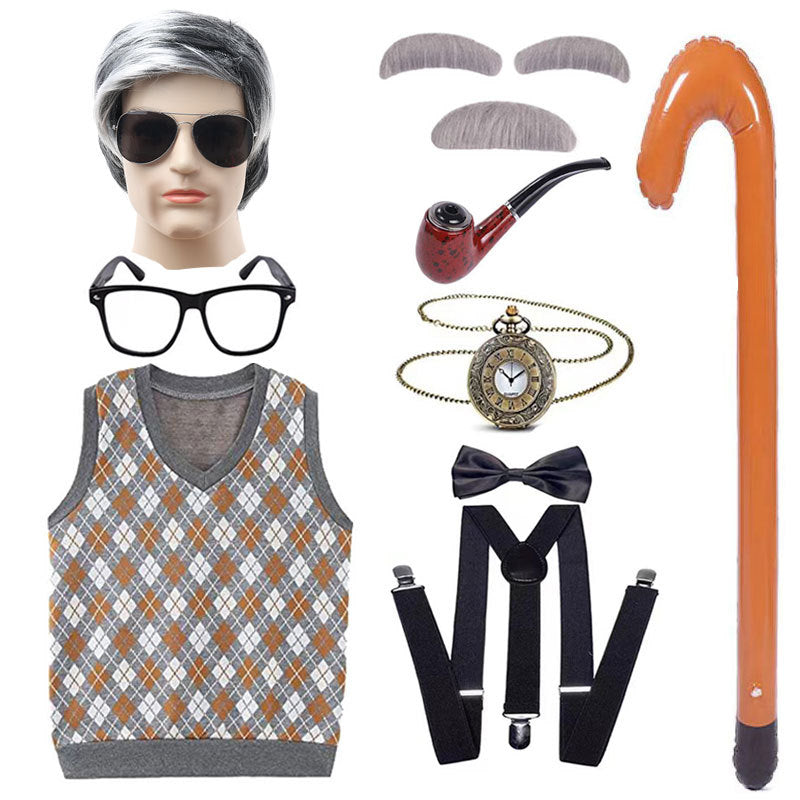Children's Grandpa Vest Clothing School Day Old Beard Cos Wig