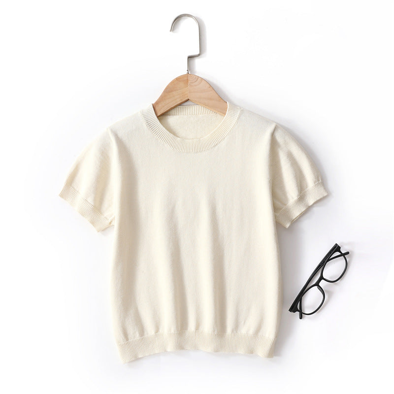 Children's Color Knitted Short-sleeved Combed Cotton Boys Lazy Casual Children's T-shirt
