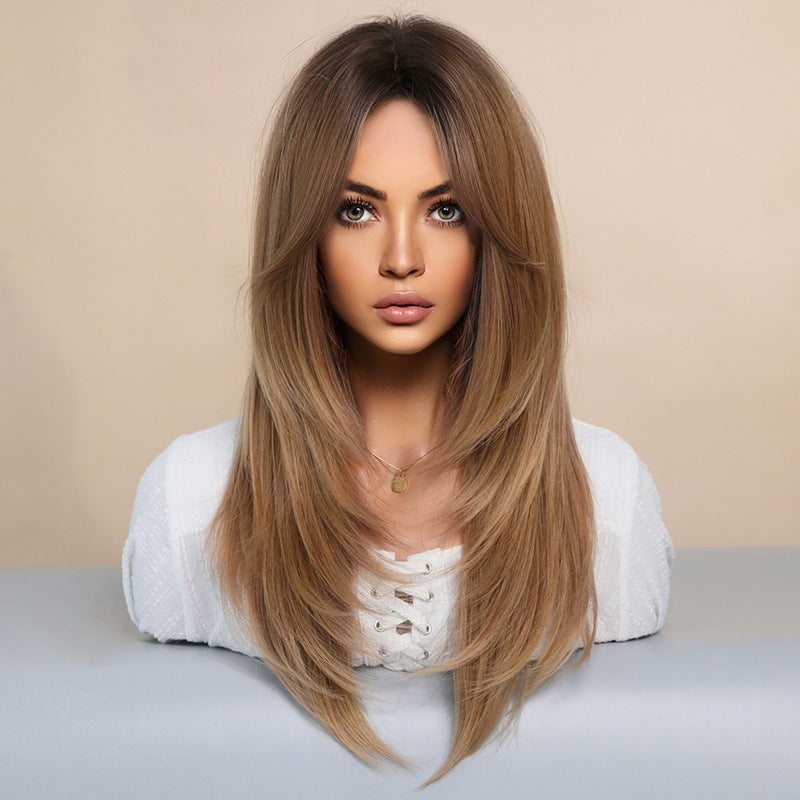 Women's Hair Mid-length Full Top Golden Long-hair Long Straight Wig