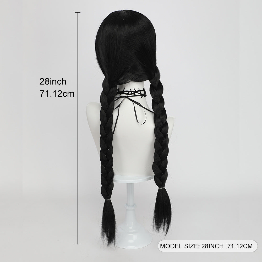 Bangs Black Double Braid Twist Halloween Cos Wig