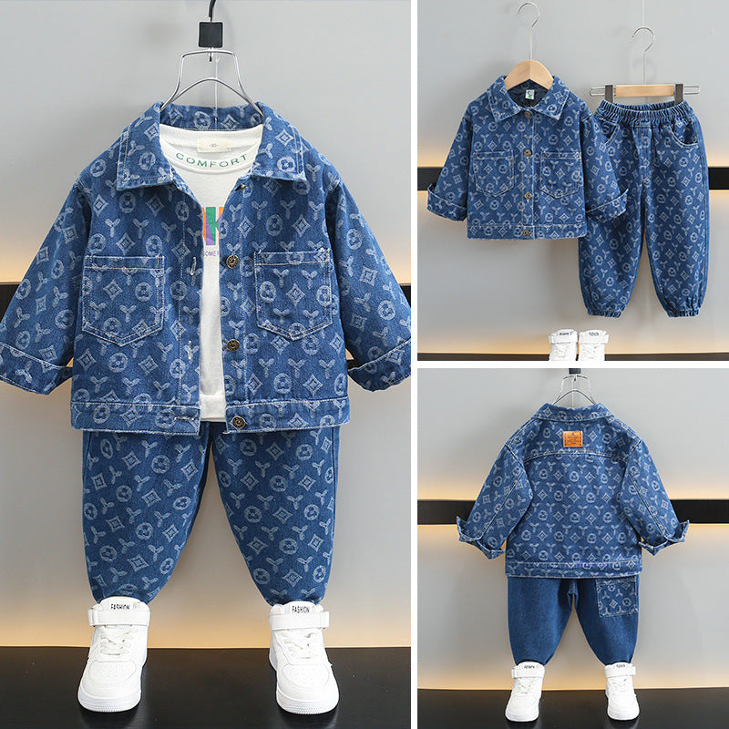 Children's Denim Jacquard Fashion Two-piece Clothing Children's Suit