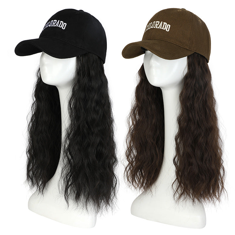 Women's Hat All-in-one Baseball Cap Fashion Artificial Hair Natural Big Wave Wig Long Curls