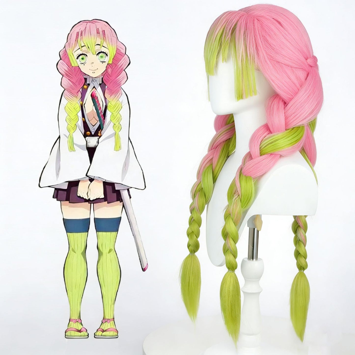 Female Ghost Blade Honey Glass Pink Three-strand Braid Hair Long Straight Wig