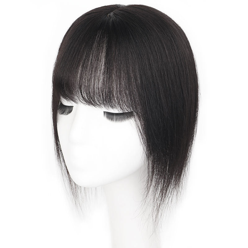 Women's Hair Replacement Real Full Human Growth Volume Covering Gray Wig Bangs