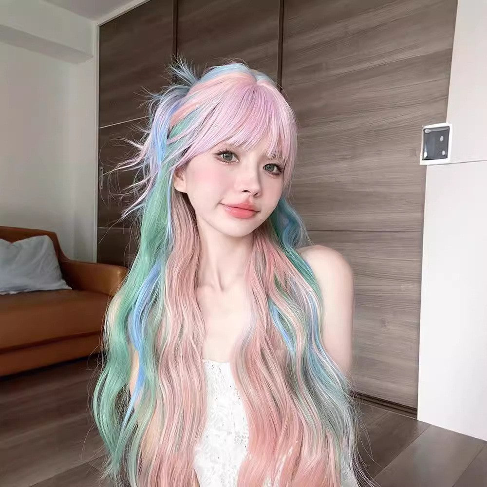 Curly Hair Full Top Rainbow Soft Wig Long Curls