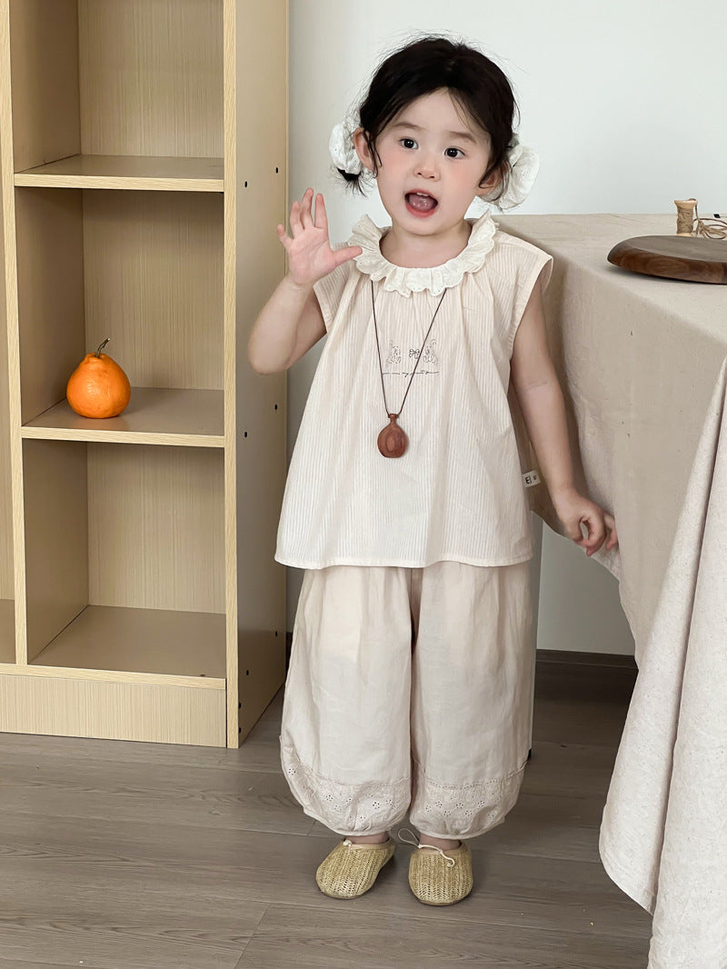 Children's Wheat Summer Korean Style Comfortable Ramie Lace Anti Mosquito Loose Children's Pants