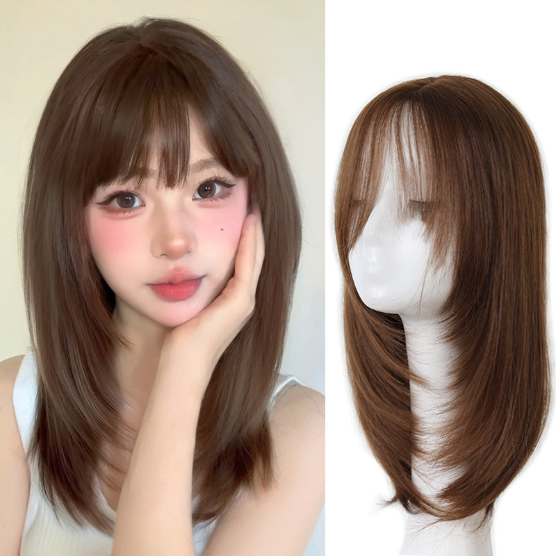 Women's Net Artificial Human Hair High-level Collarbone Length Haircut Wig