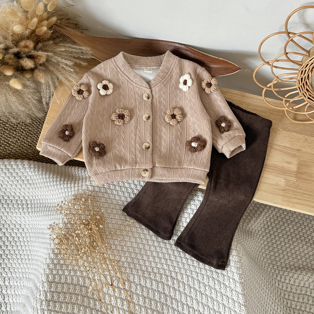 Flower Knitted Cardigan Korean Handmade Small Sweater Bootleg Children's Suit