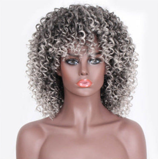 Women's African Afro Wigs With Small Headgear Black Wig Short Curly Hair